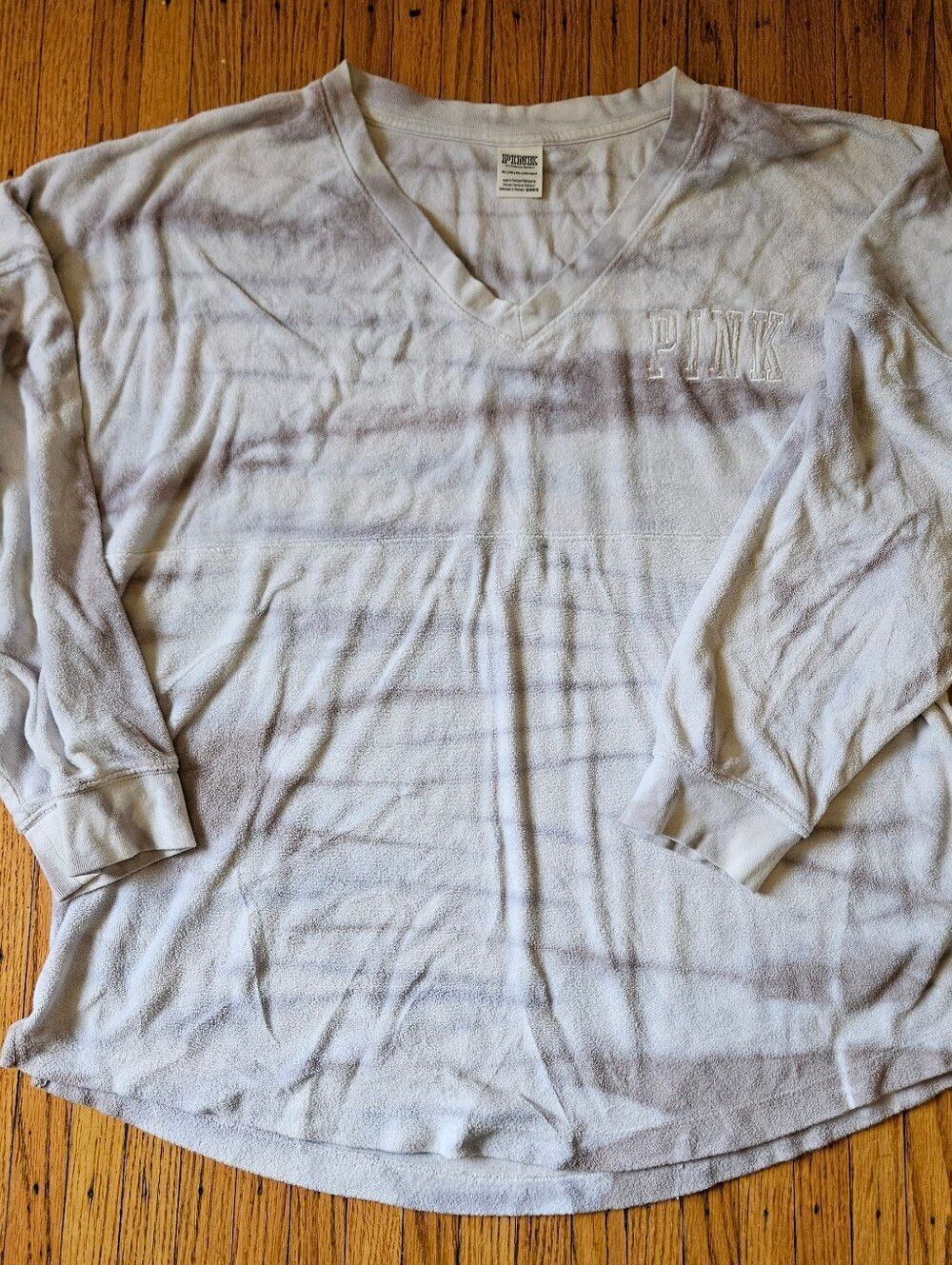 Victoria’s Secret PINK Plush Velour Lounge Pullover XL Beige Tie Dye Sweatshirt
